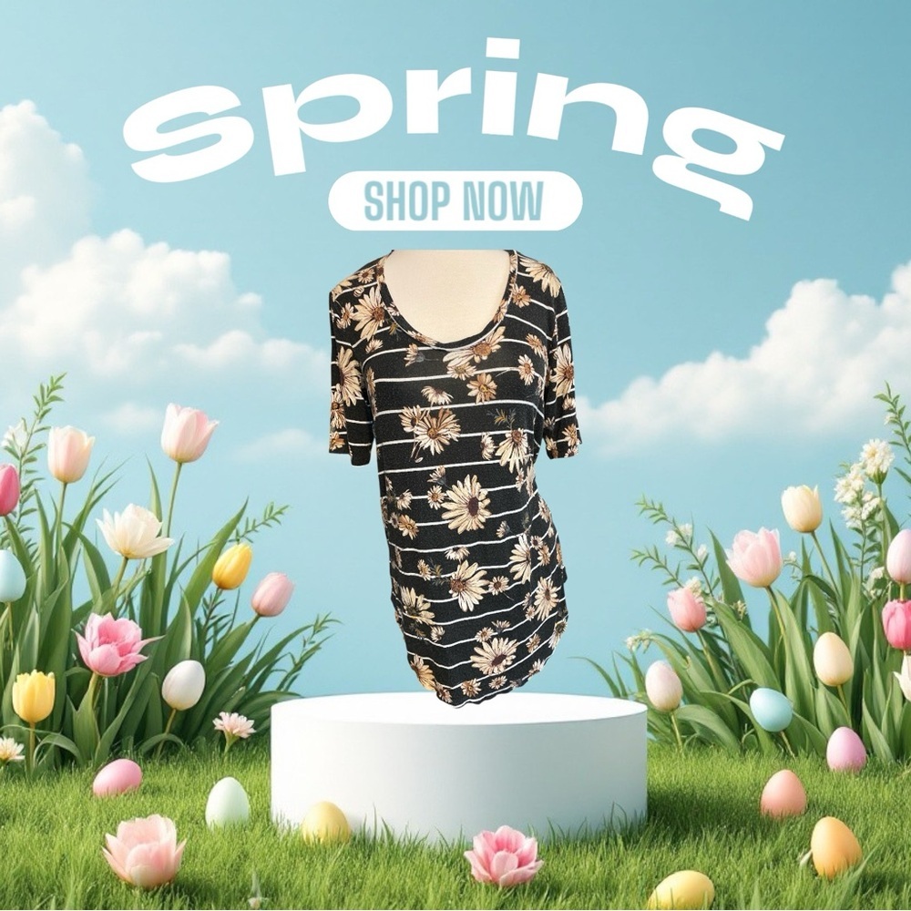 Maurice’s Daisy Tunic Floral Black & Cream Scoop Neck Top